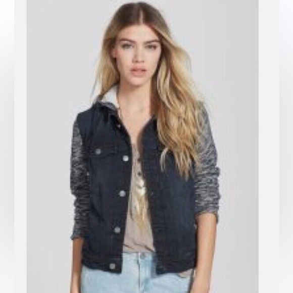 Free People Vintage Knit and Denim Pumice Black Jean Jacket XS - Picture 5 of 8